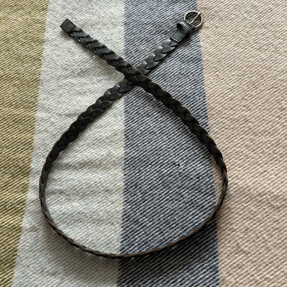 Leather braided belt, dark grey